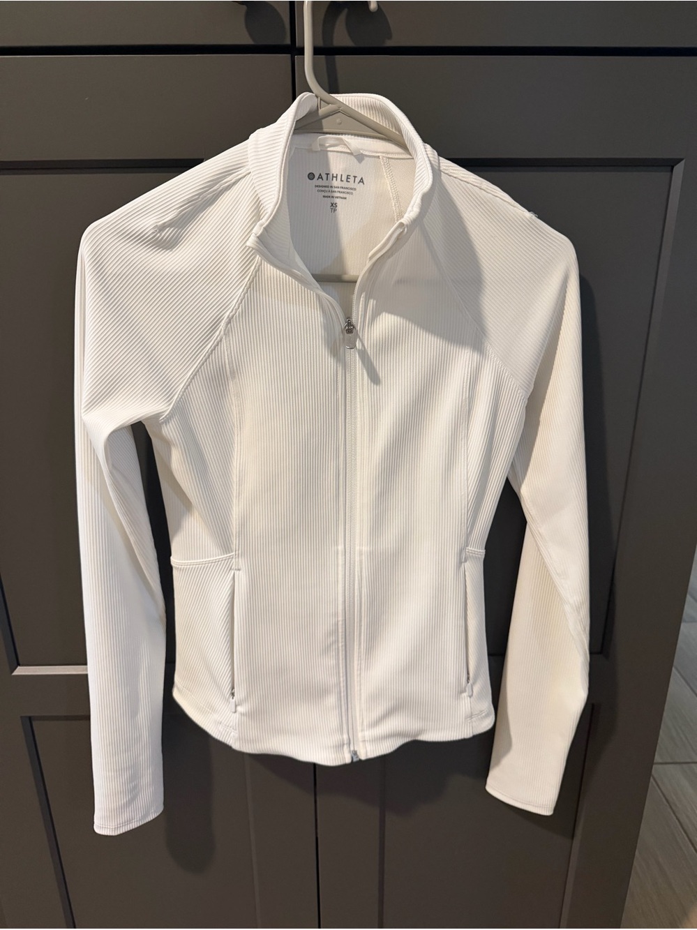Athleta White Ribbed Full Zip Jacket